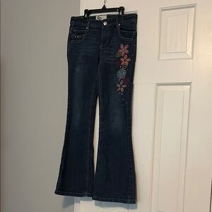SO Women's Dark Blue Flare Jeans with Floral Embroidery
